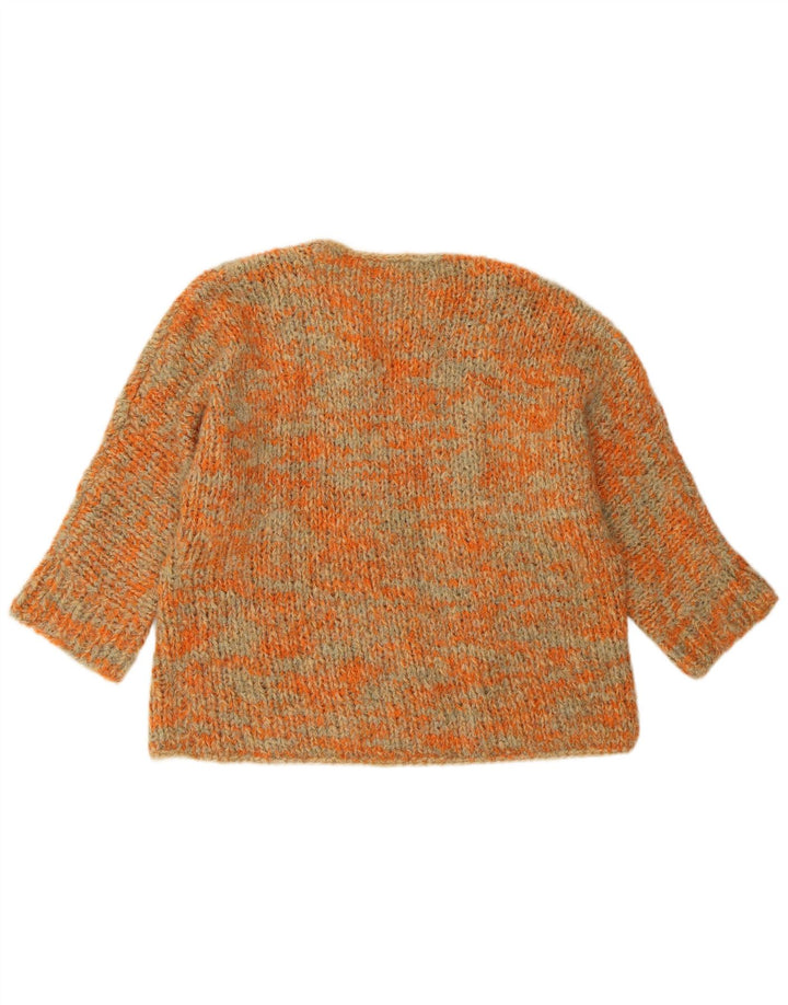 VINTAGE Femmes Crop Boat Neck Jumper Pull UK 18 2XL Orange Moucheté