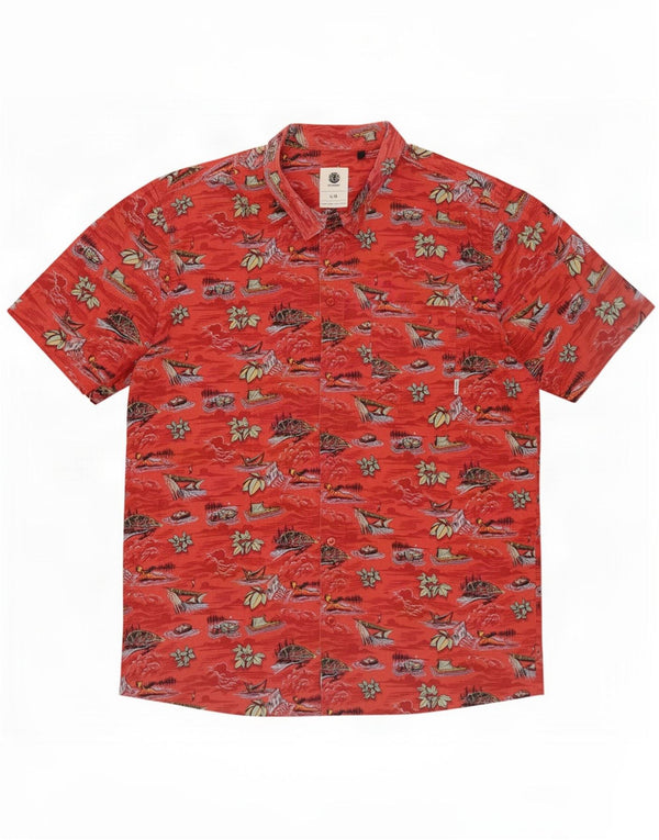 Element Chemise hawaïenne à manches courtes pour hommes, grand coton floral rouge