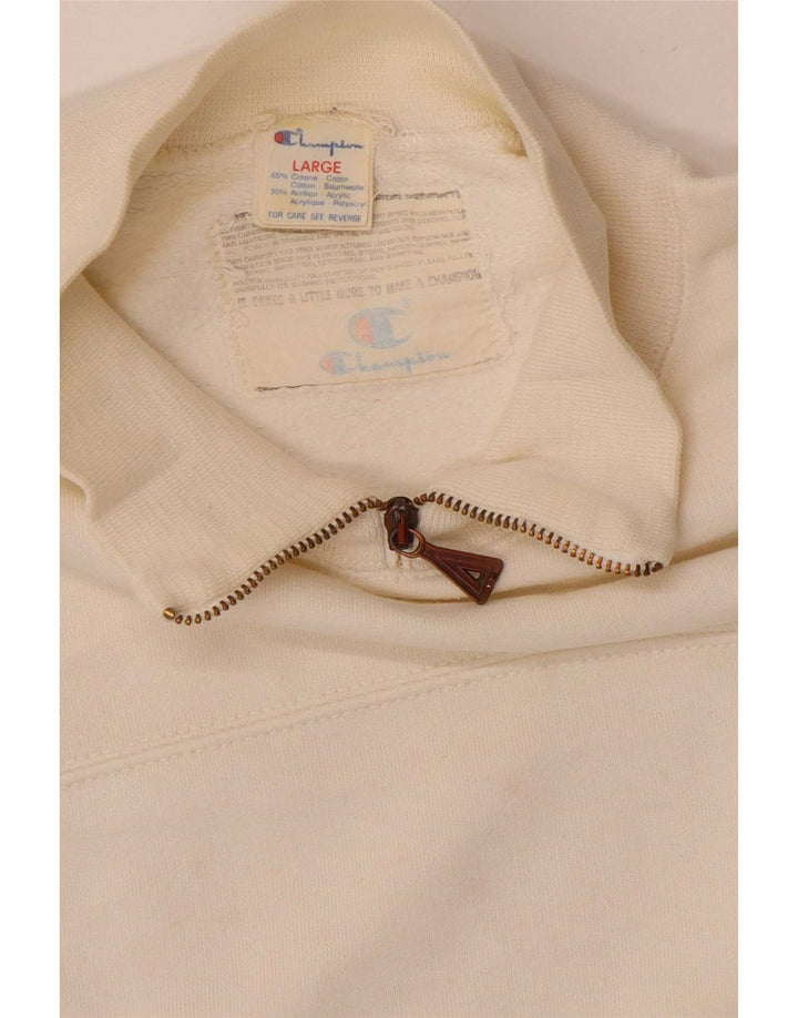Champion Sweat-shirt à col zippé pour homme en coton blanc cassé