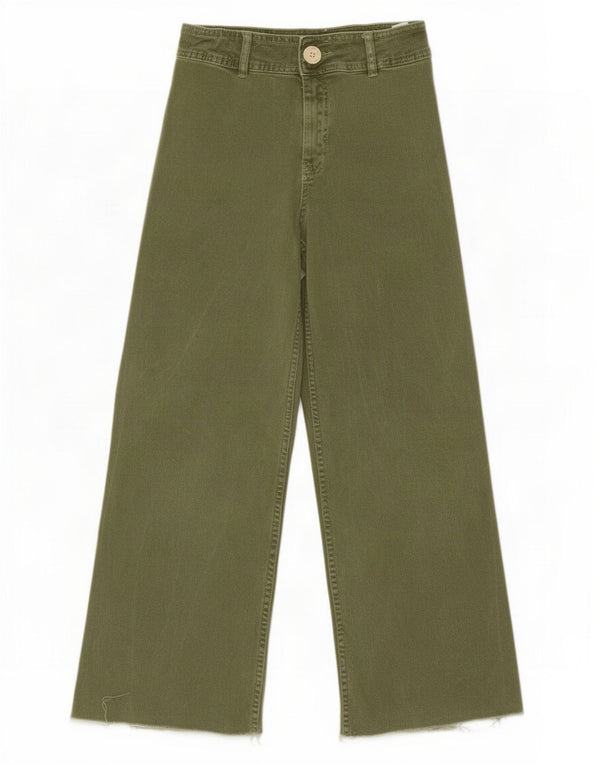 Zara Jean taille haute jambe large fille 11-12 ans W24 L27 coton vert
