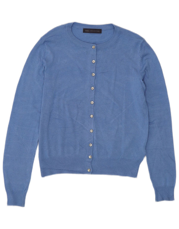 Marks & Spencer Pull cardigan court pour femme UK 8 Small Bleu Viscose