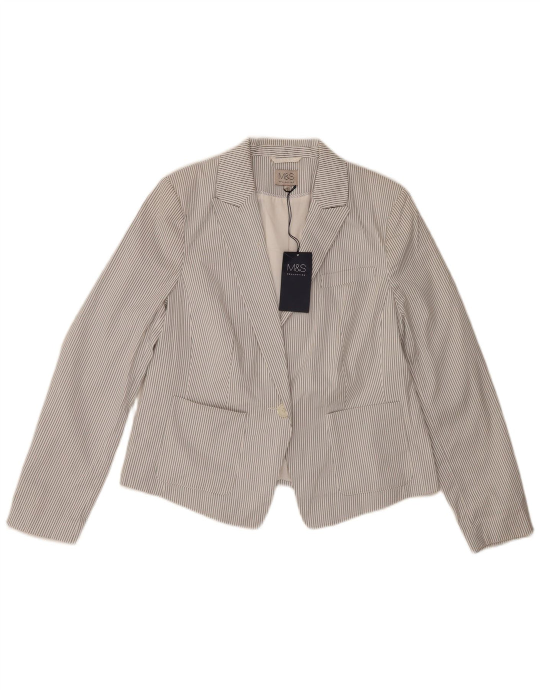 Marks & Spencer Veste blazer à 1 bouton pour femme UK 14 Grandes rayures grises