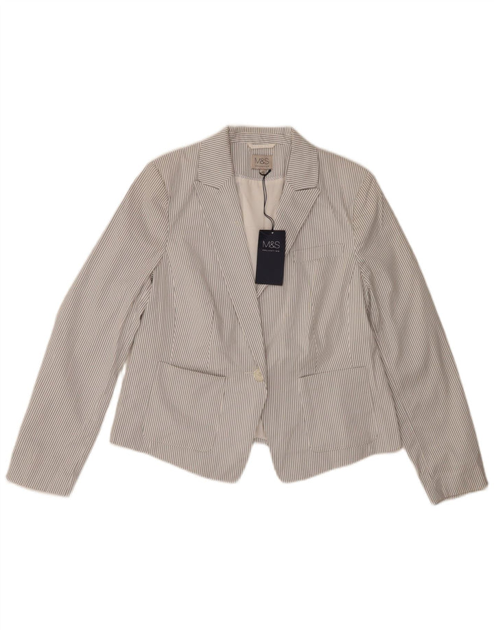 Marks & Spencer Veste blazer à 1 bouton pour femme UK 14 Grandes rayures grises