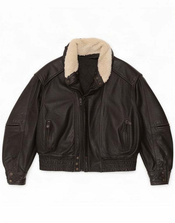 veste en cuir homme vintage UK 42 XL Black Colourblock