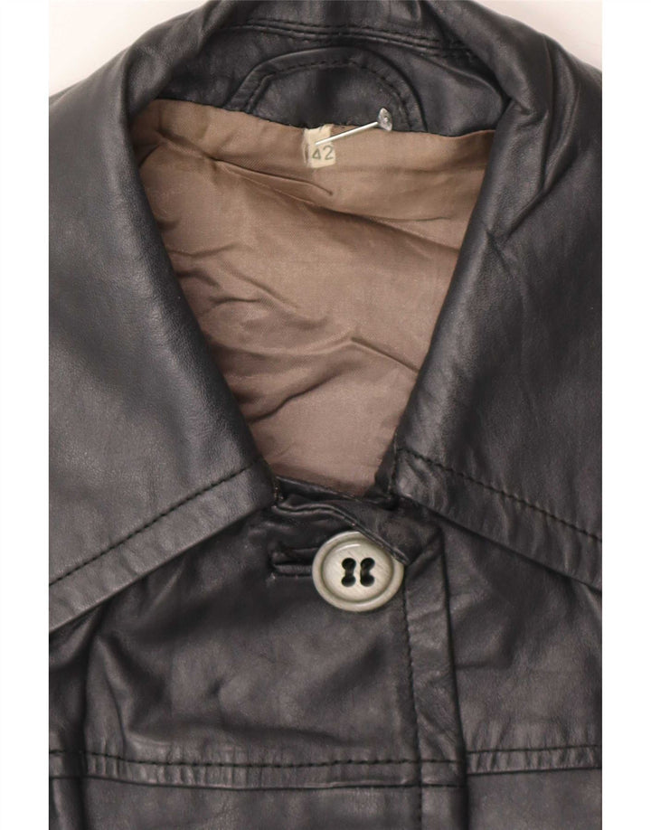 Vintage Womens Leather Coat IT 42 Medium Black