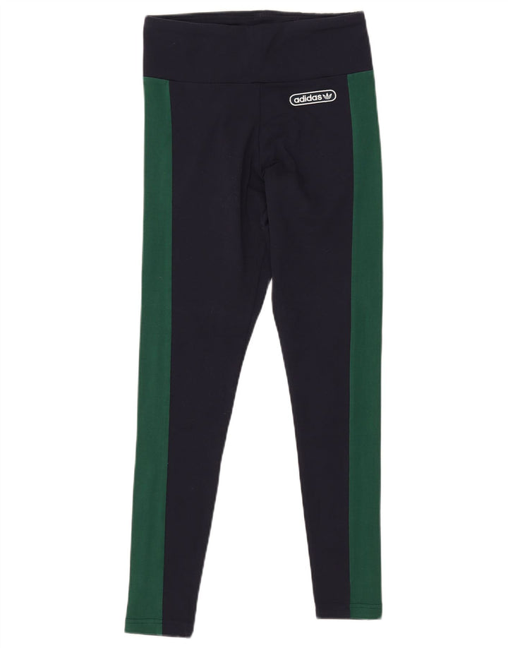 ADIDAS Leggings Femme UK 12 Coton Colorblock Bleu Marine Moyen