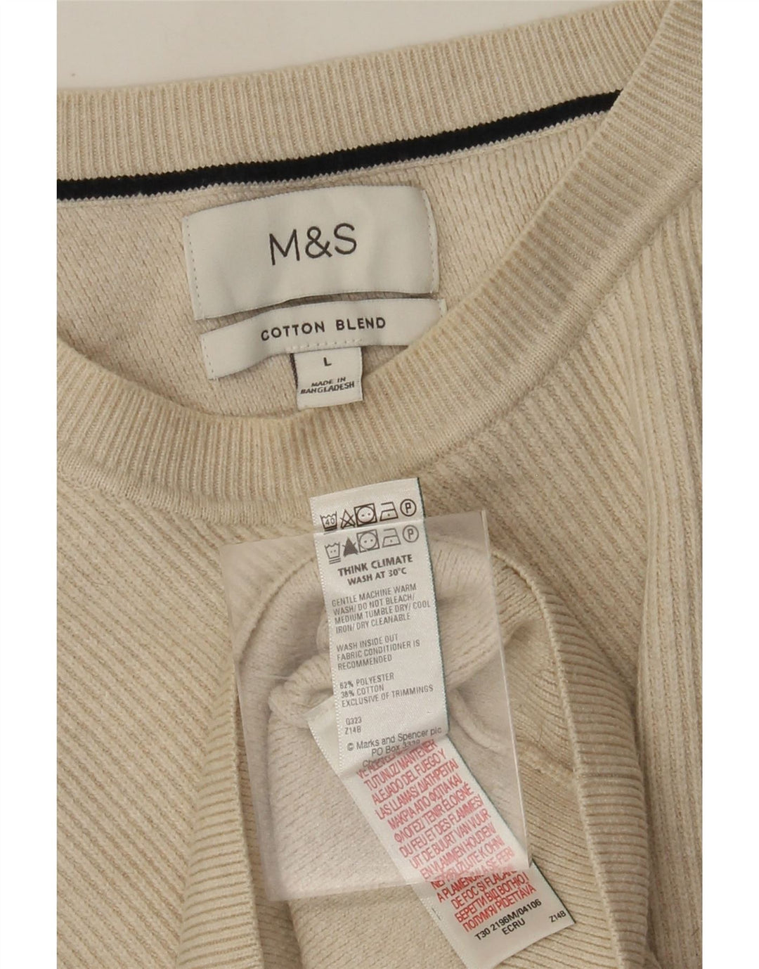 Marks & Spencer Pull à col rond pour homme Large Beige Polyester