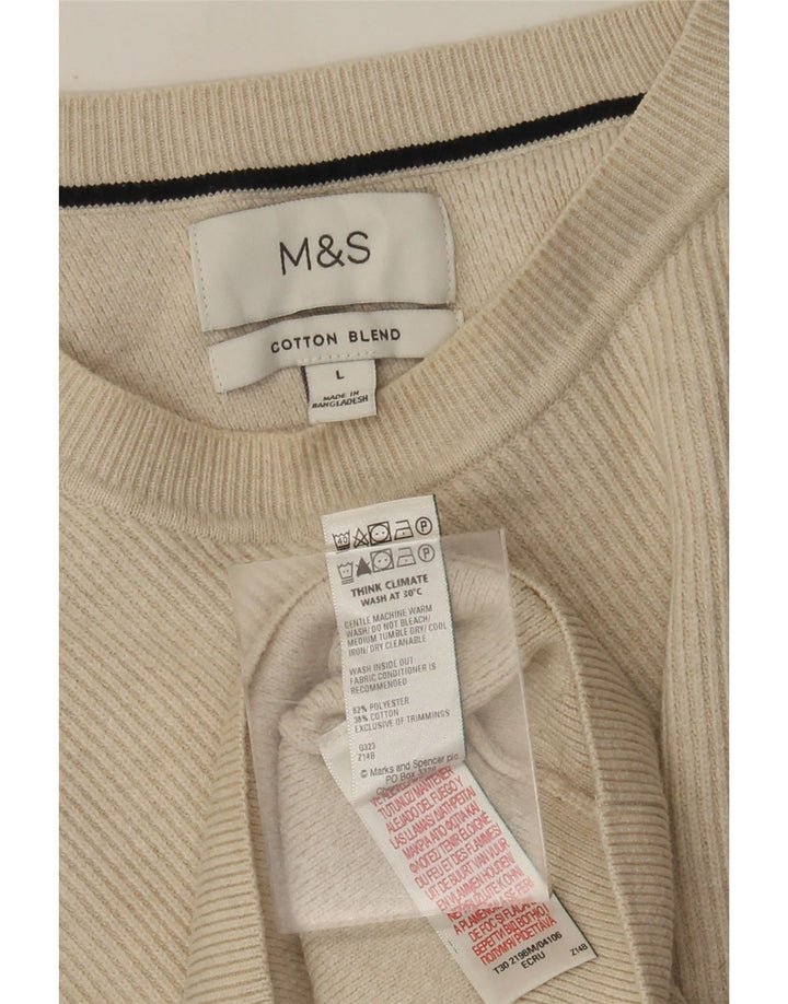 Marks & Spencer Pull à col rond pour homme Large Beige Polyester