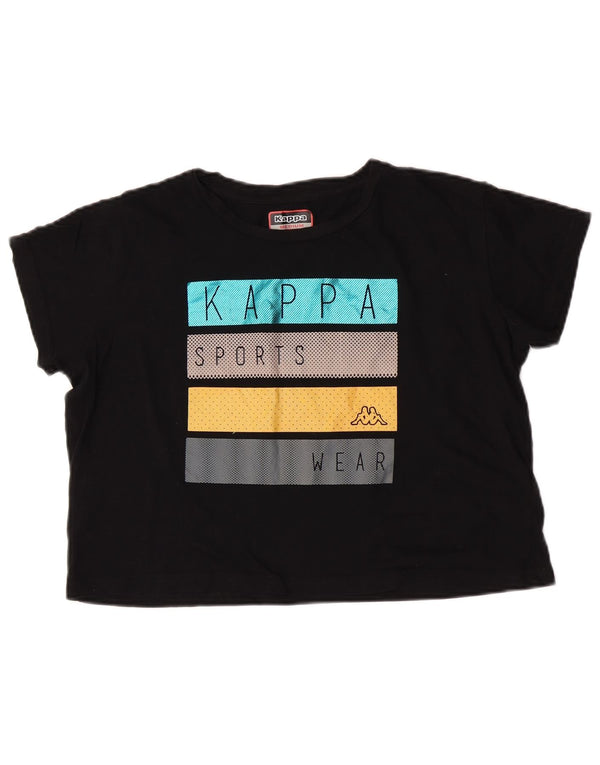 Kappa Womens Crop Graphic T-Shirt Top UK 14 Coton Noir Moyen