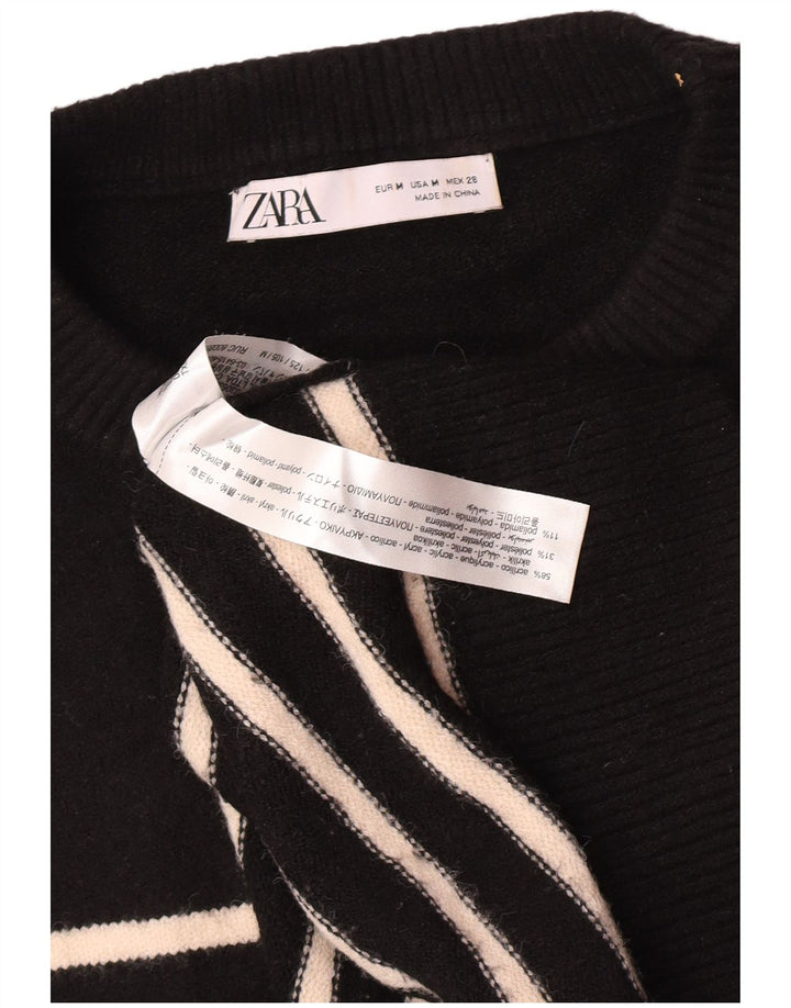 Zara Pull surdimensionné à col rond pour femme UK 14 Medium Noir Rayé