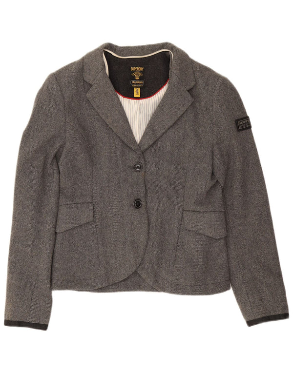 Superdry Veste Blazer 2 Boutons Femme UK 14 Large Gris Laine
