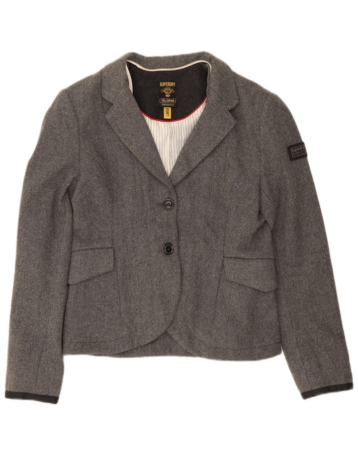 Superdry Veste Blazer 2 Boutons Femme UK 14 Large Gris Laine