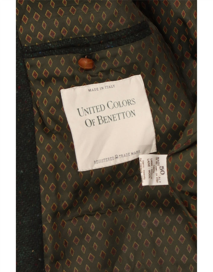 Benetton Veste Blazer 2 Boutons Homme IT 50 Grande Laine Mouchetée Verte