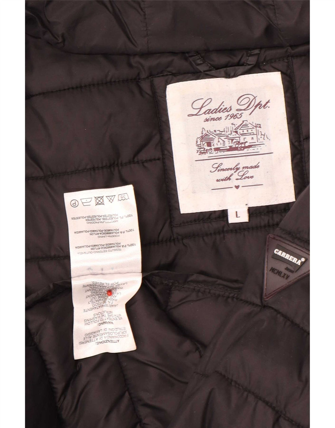 Carrera Veste matelassée à capuche pour femme UK 16 Large Noir Nylon
