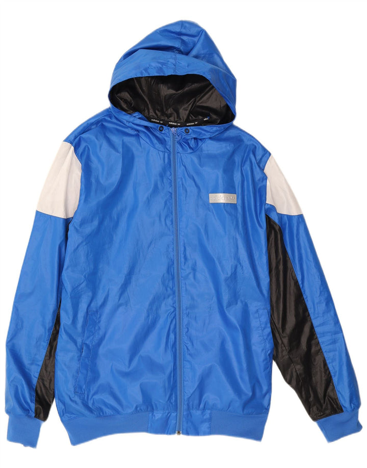 Adidas Veste de pluie à capuche pour homme UK 40 Large Bleu Colorblock Polyester