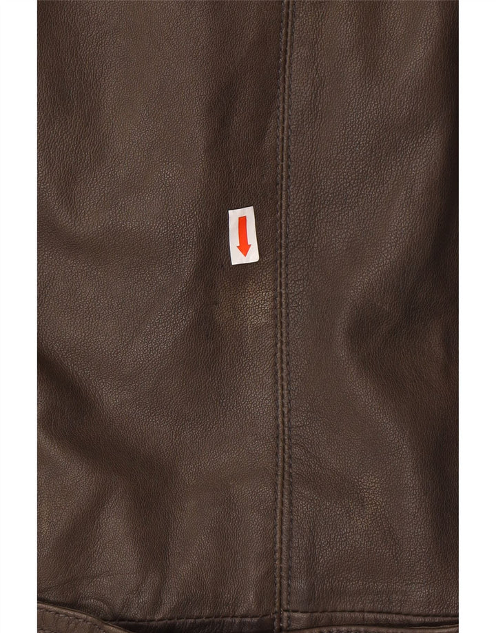 ALBA MODA Manteau en cuir militaire pour femme UK 20 2XL Cuir marron