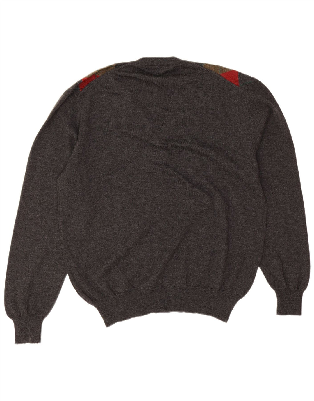 vintage Homme Col V Pull Pull IT 50 Gris Moyen Argyle/Diamant