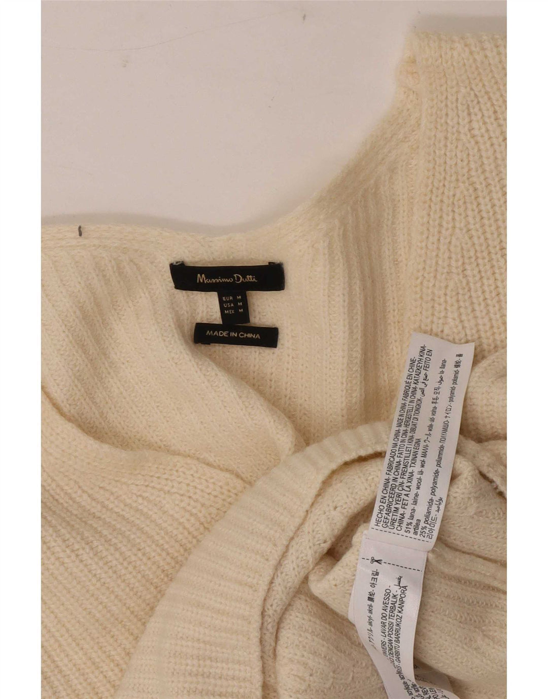 Massimo Dutti Pull court à col en V pour femme UK 14 en laine blanc cassé moyen