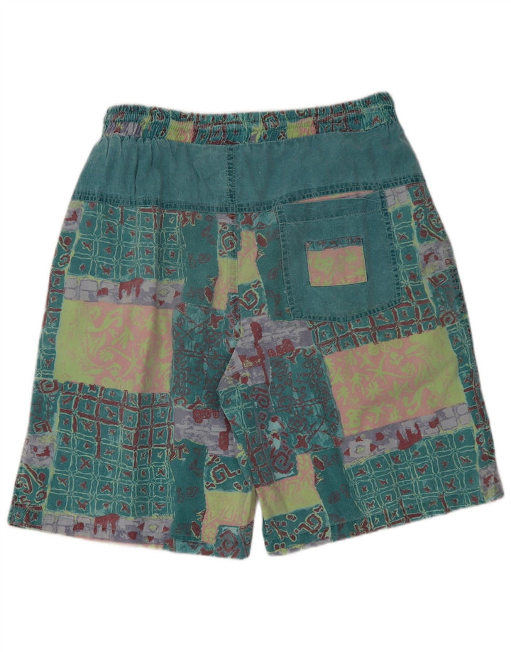 vintage Mens Graphic Casual Shorts XL W32 Vert Patchwork Coton