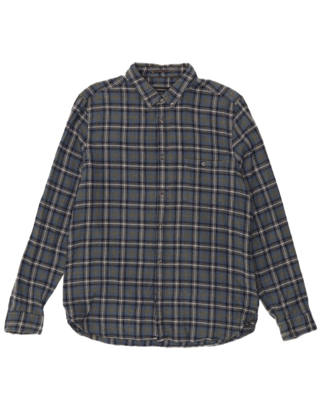French Connection Chemise Slim en Flanelle Homme Bleu à Carreaux en Coton