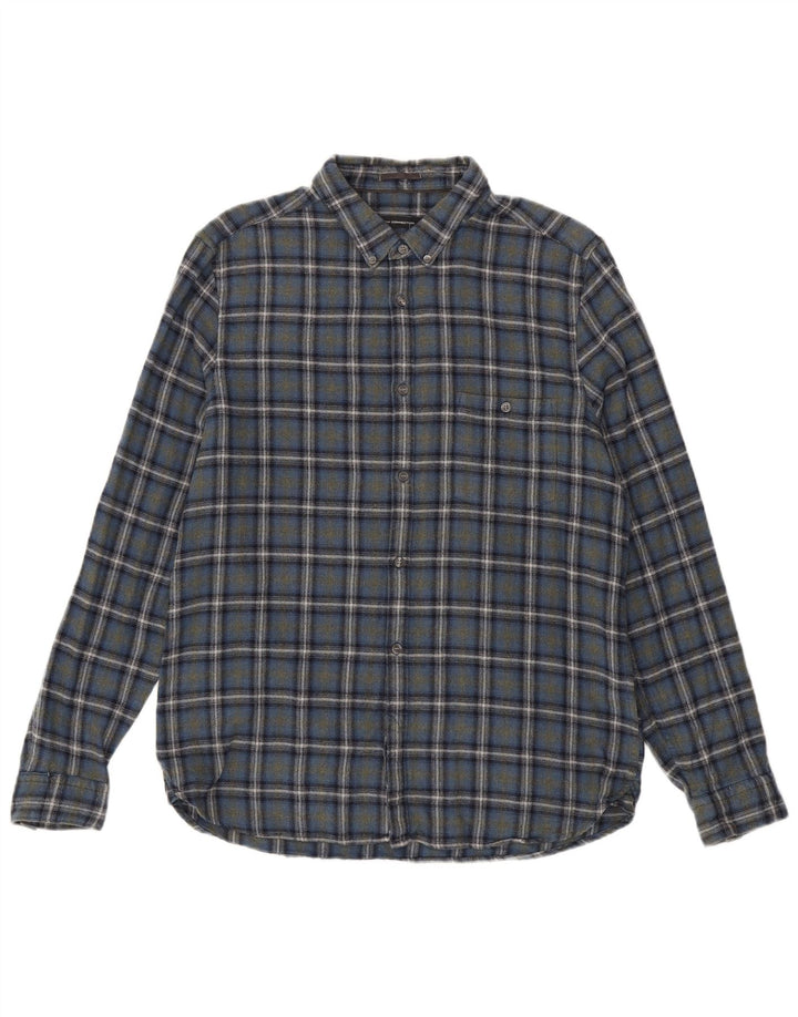 French Connection Chemise Slim en Flanelle Homme Bleu à Carreaux en Coton
