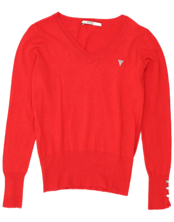 Guess Pull col V Femme UK 4 XS Rouge Viscose
