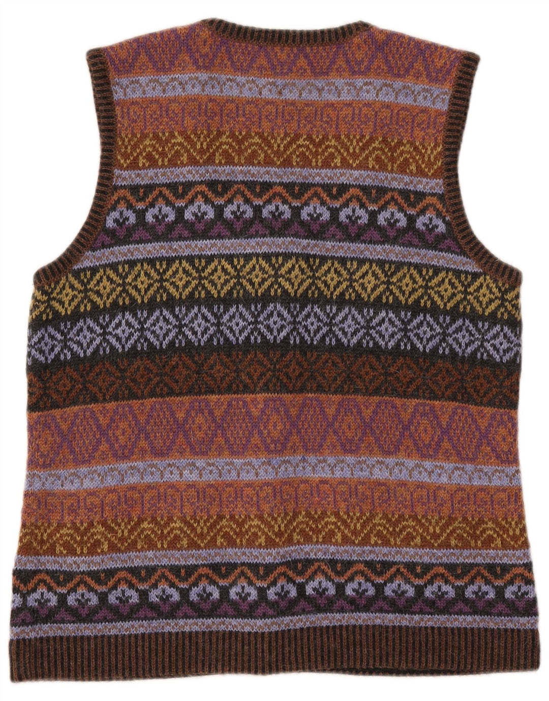 PETER HAHN Cardigan sans manches pour femme UK 16 Large Marron Fair Isle