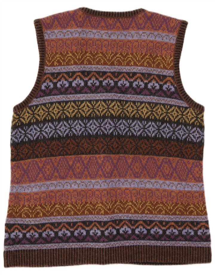 PETER HAHN Cardigan sans manches pour femme UK 16 Large Marron Fair Isle
