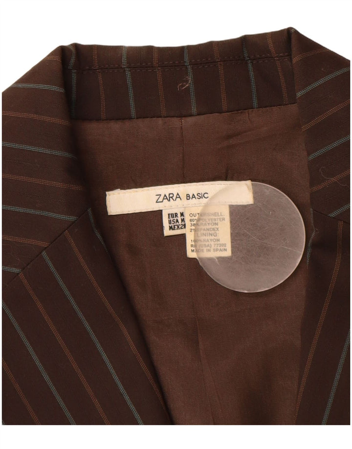 Zara Veste Blazer 2 Boutons Femme UK 12 Polyester Rayé Marron Moyen