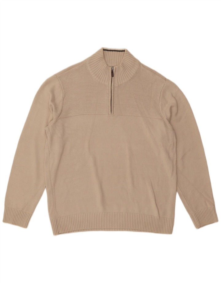Dockers Pull à col zippé pour homme en coton blanc cassé