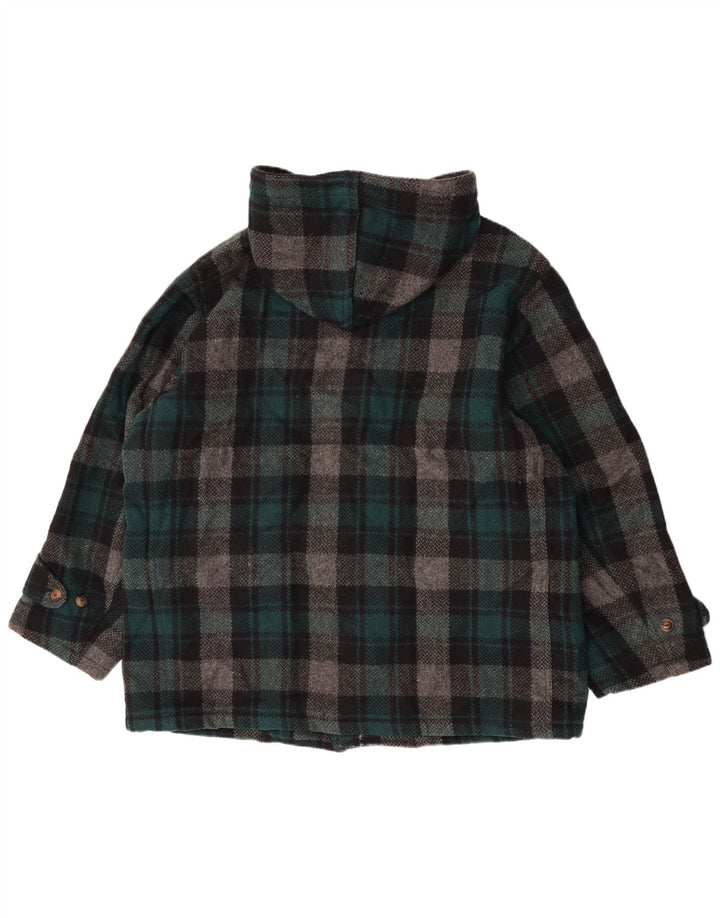 Enrico Coveri Duffle-coat à capuche pour femme IT 44 en laine à carreaux vert moyen