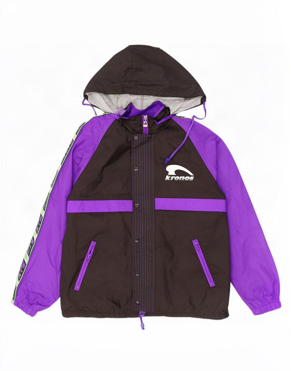 Kronos Veste de pluie à capuche graphique pour homme UK 42 XL Noir Colorblock Nylon