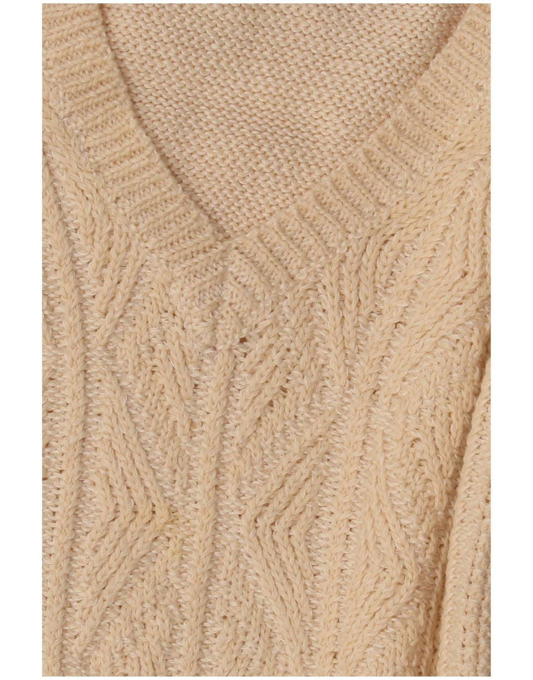 Inis Meain Pull col en V pour femme UK 14 Beige moyen Argyle/Diamant