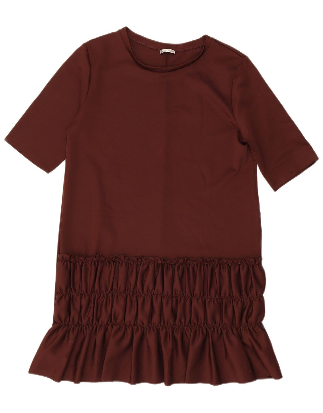 Zara Robe droite à volants sur le devant pour femme UK 14 Large Marron Polyester