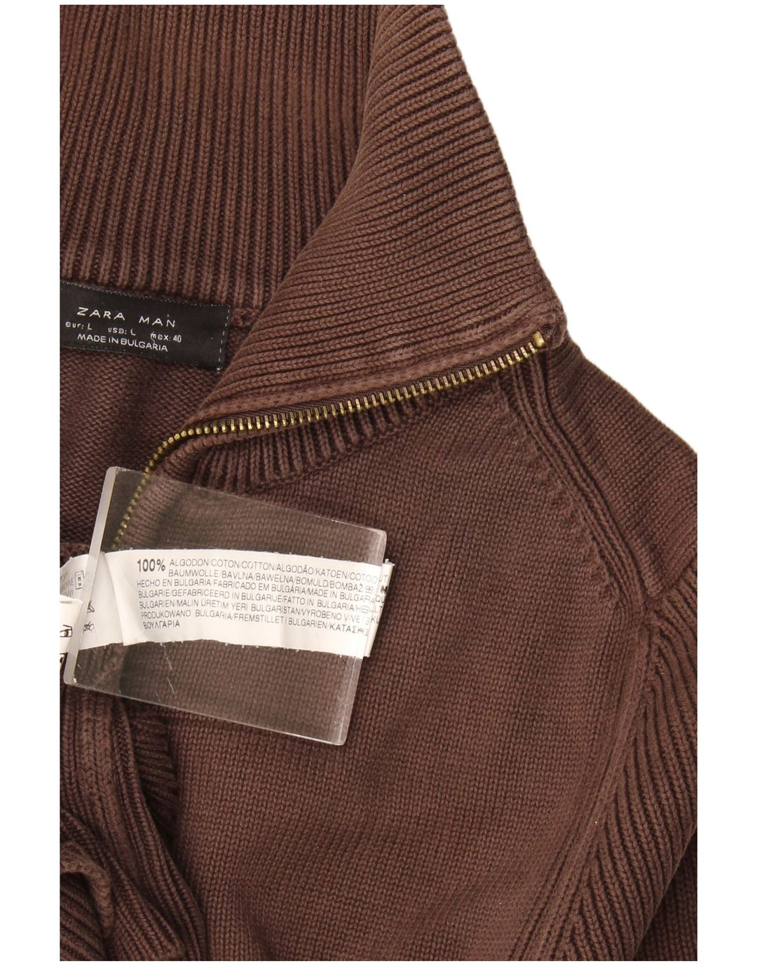 Zara Cardigan Homme Pull Large Marron Coton