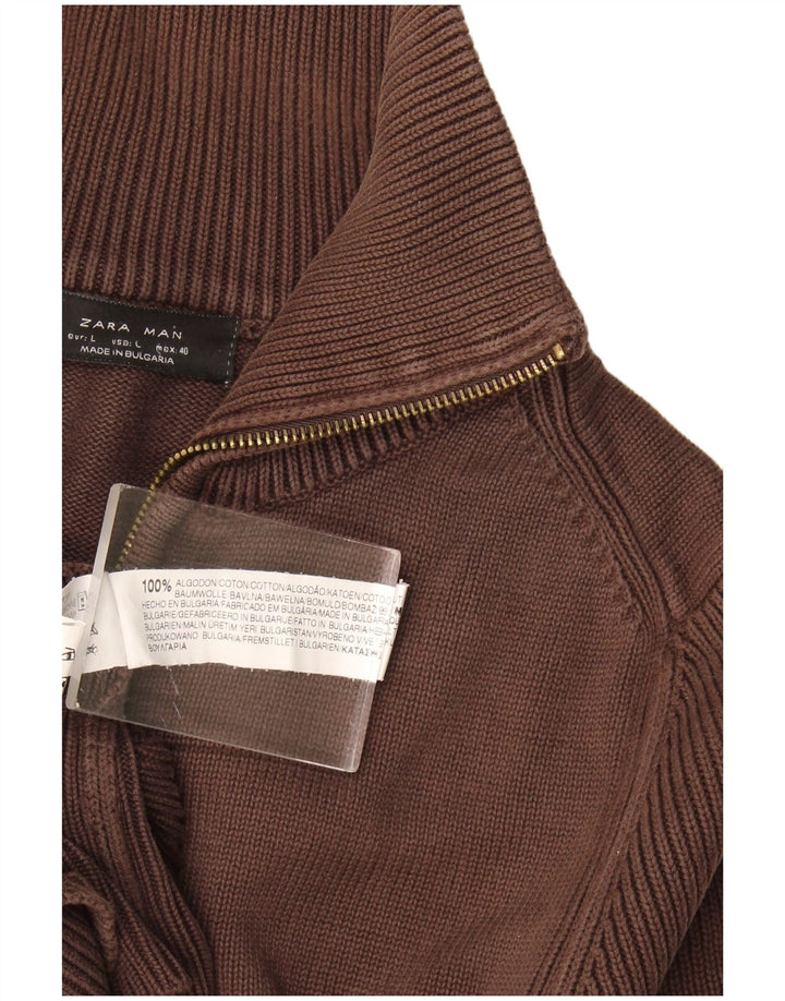 Zara Cardigan Homme Pull Large Marron Coton