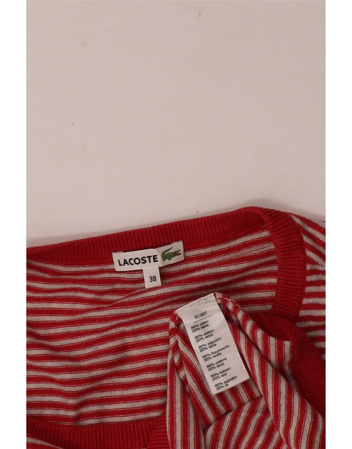 Lacoste Womens Crew Neck Jumper Pull Taille 38 Moyen Rouge Rayé