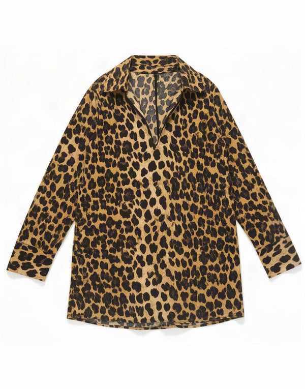 Zara Robe droite à manches longues pour femme UK 10 Petit imprimé animal marron