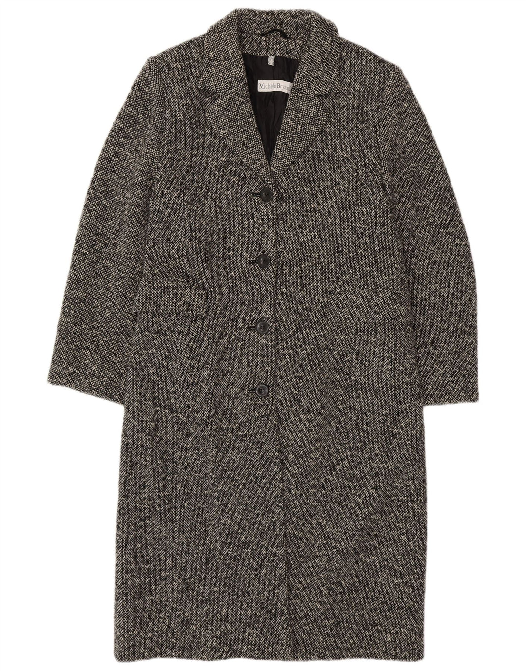 MICHELE BOYARD Manteau Femme UK 12 Laine Mouchetée Noir Moyen