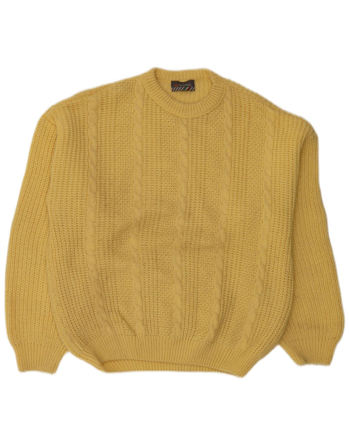 STEFANEL Pull col rond homme XL laine jaune