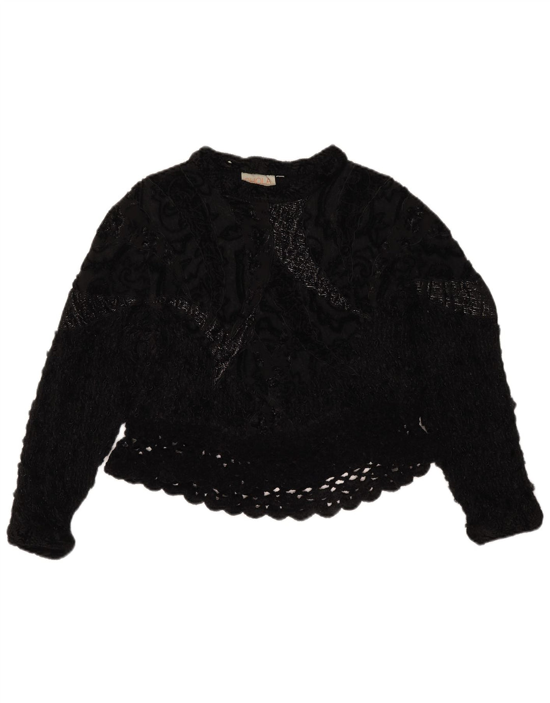 vintage Femmes Crochet Crop Top UK 14 Moyen Noir