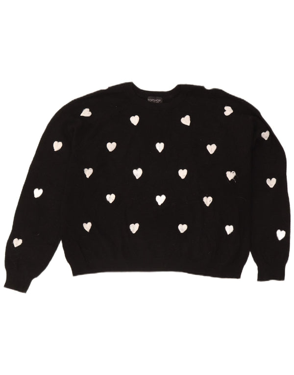 Topshop Pull à col bateau à motif abstrait pour femme UK 16 Large Noir