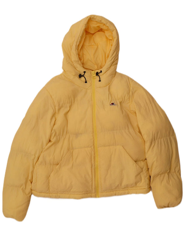 CHAMPION Womens Crop Hooded Padded Jacket UK 14 Medium Yellow Polyamide