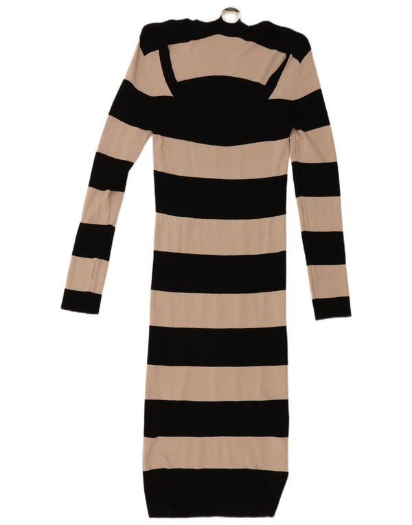 Oasis Robe moulante à manches longues pour femme UK 10 Petite viscose rayée noire