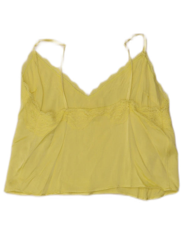 vintage Femmes Cami Top UK 10 Petit Jaune