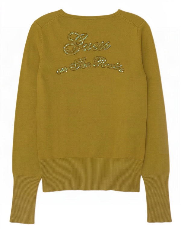 Guess Pull graphique à col en V pour femme UK 16 Viscose vert moyen