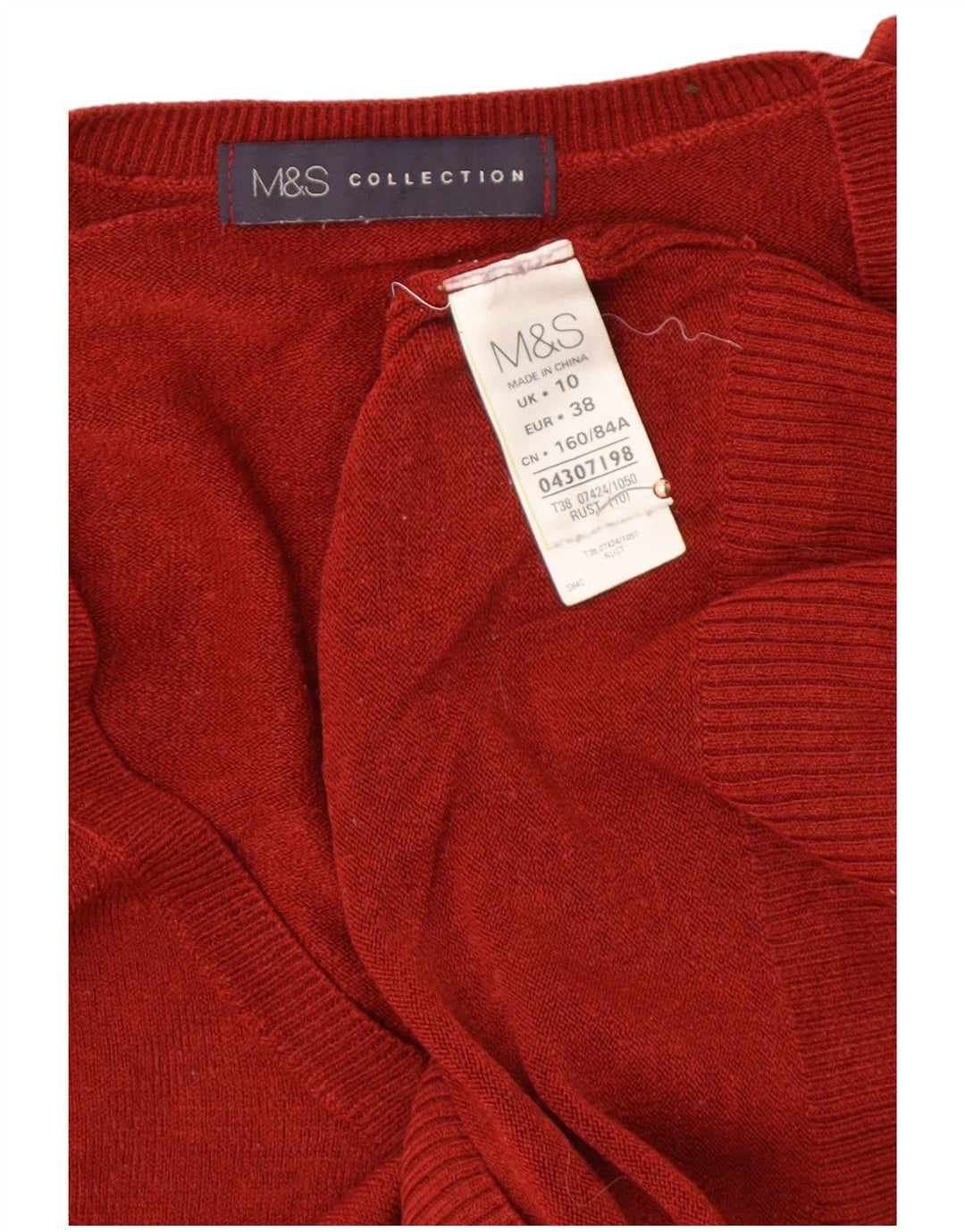 MARKS & SPENCER Pull col en V pour femme UK 10 Petit Rouge Polyacrylique