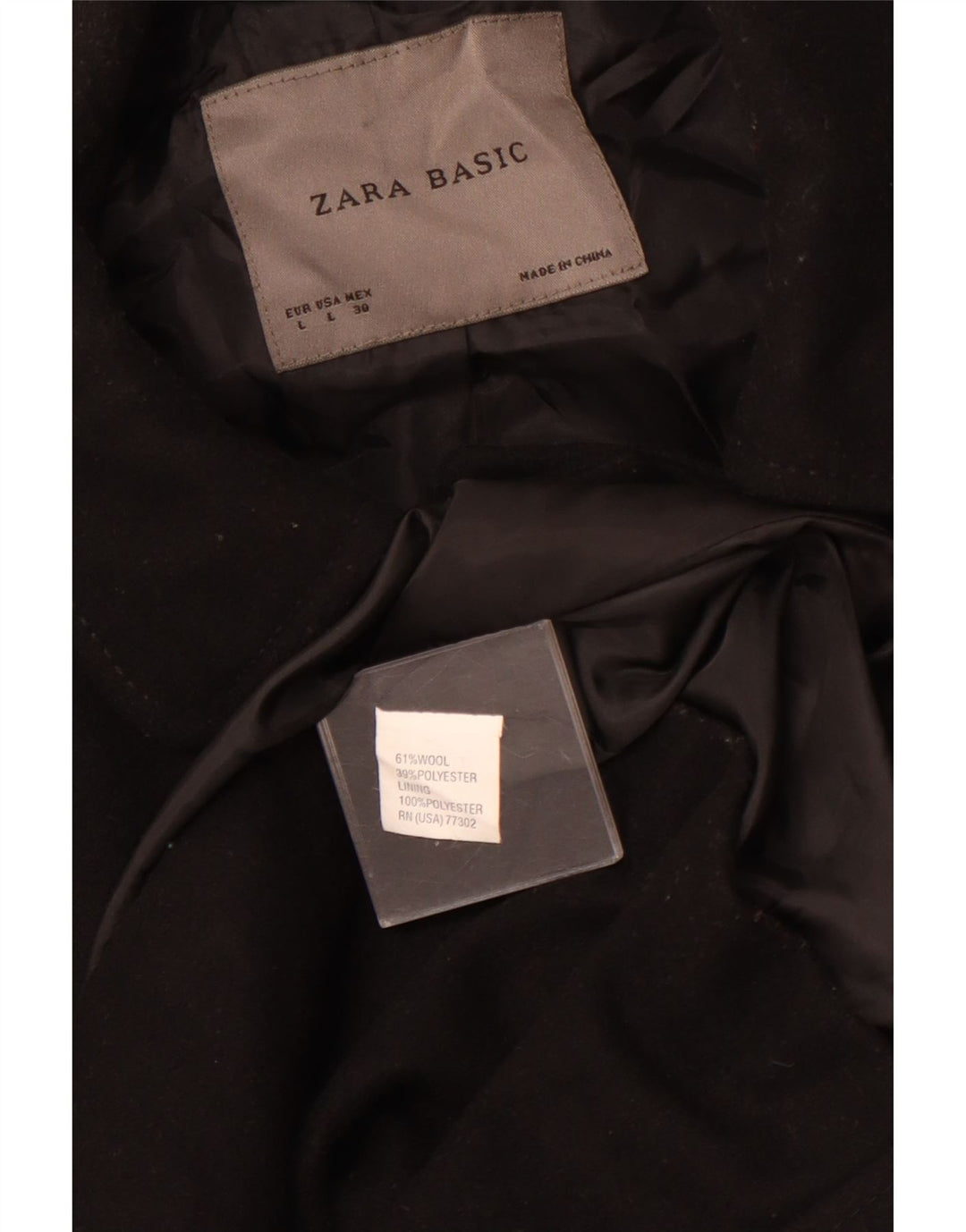ZARA Manteau Femme UK 14 Large Laine Noire