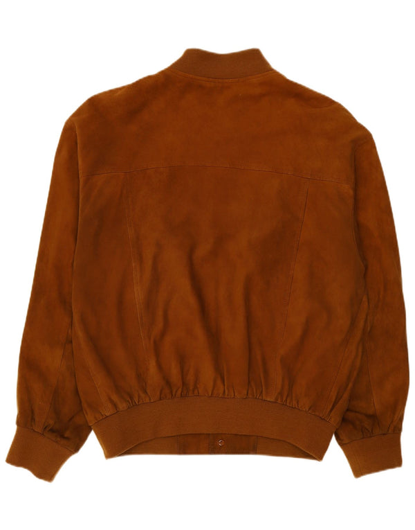 vintage Mens Suede Bomber Jacket IT 56 3XL Cuir Marron