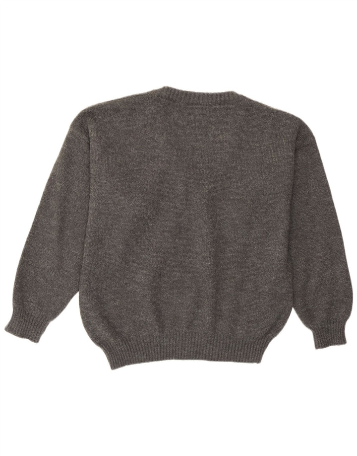 vintage Homme Col V Pull Pull IT 50 Gris Moyen Argyle/Diamant Acrylique